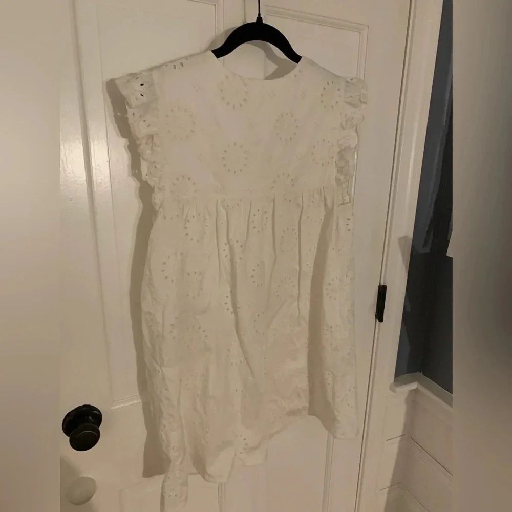 Tularosa White Eyelet Embroidered Ruffle Sleeve Mini Dress XS - Picture 5 of 6